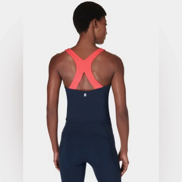 Sweaty Betty Coral and Navy Crop Top - Picture 2 of 5
